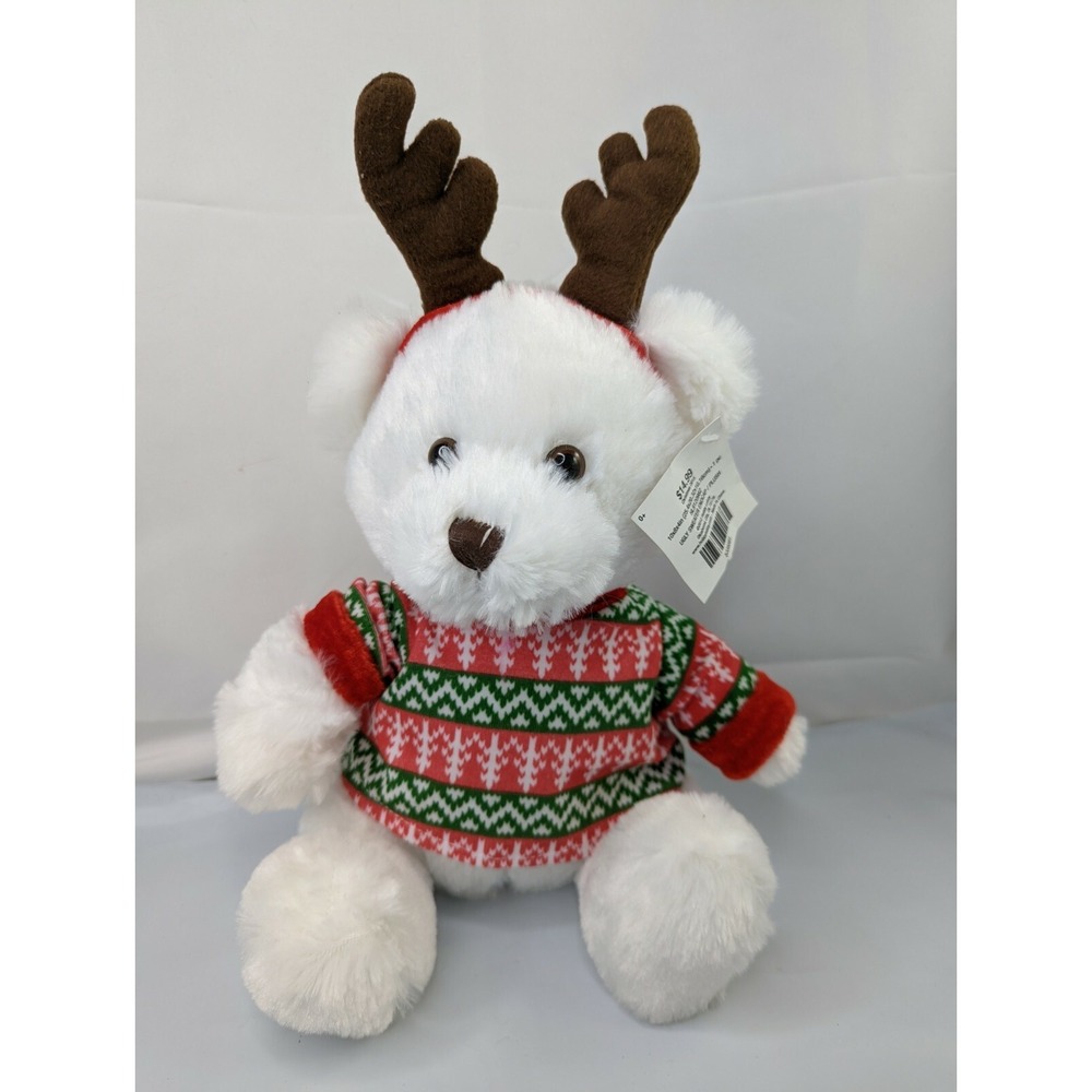 Hobby Lobby White Bear‎ Plush 13 Inch Ugly Sweater Reindeer Stuffed Animal Toy